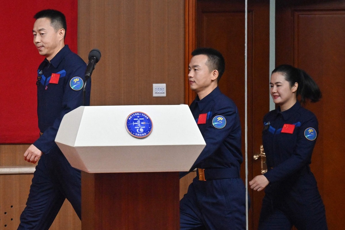 Wang Haoze (right) partners with Cai Xuzhe (left) and Song Lingdong (middle) to carry out the Shenzhou-19 mission