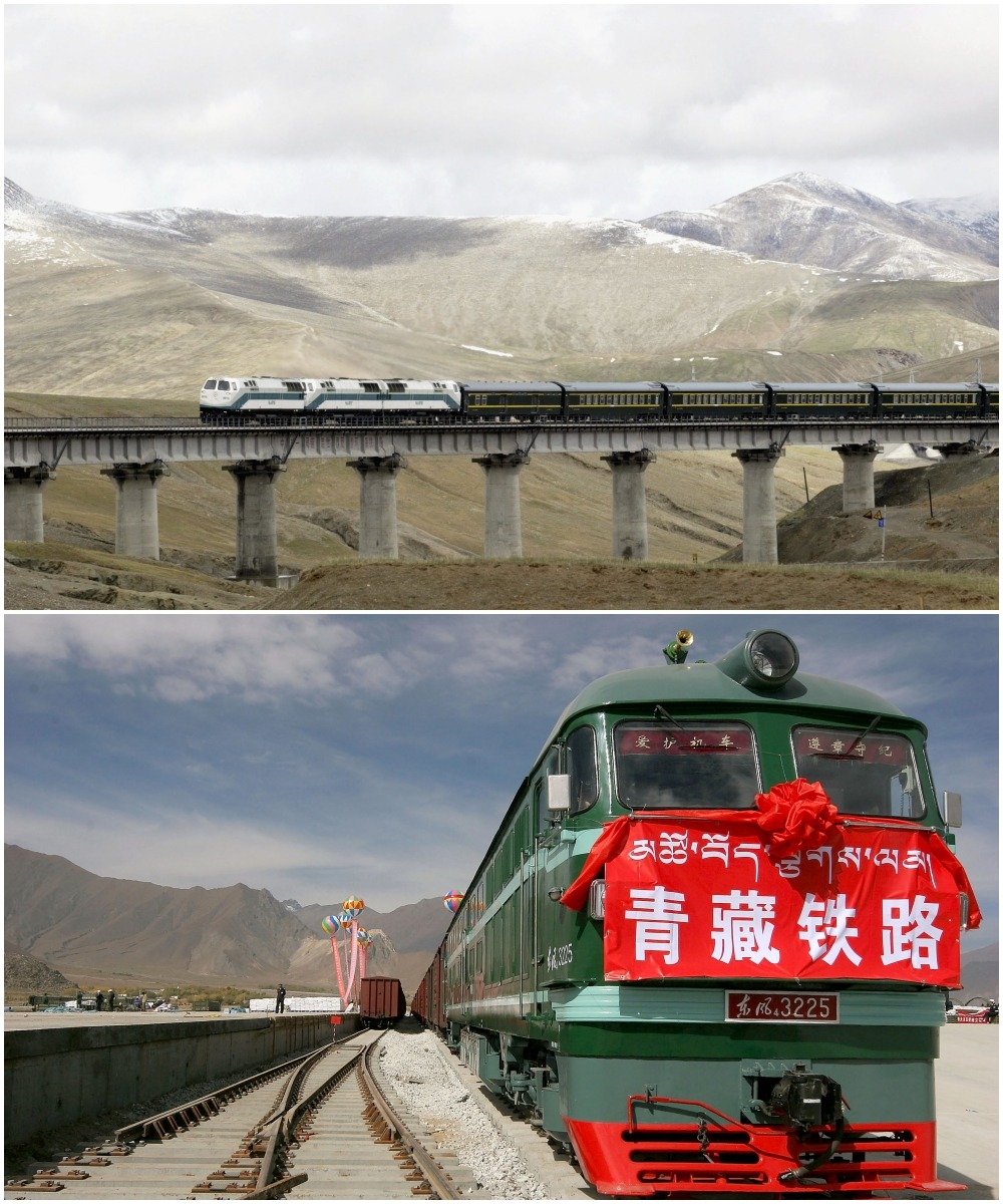 2006通車的青藏鐵路，連接青海與西藏，是世界海拔最高鐵路，亦是西部大開發的標誌性工程。