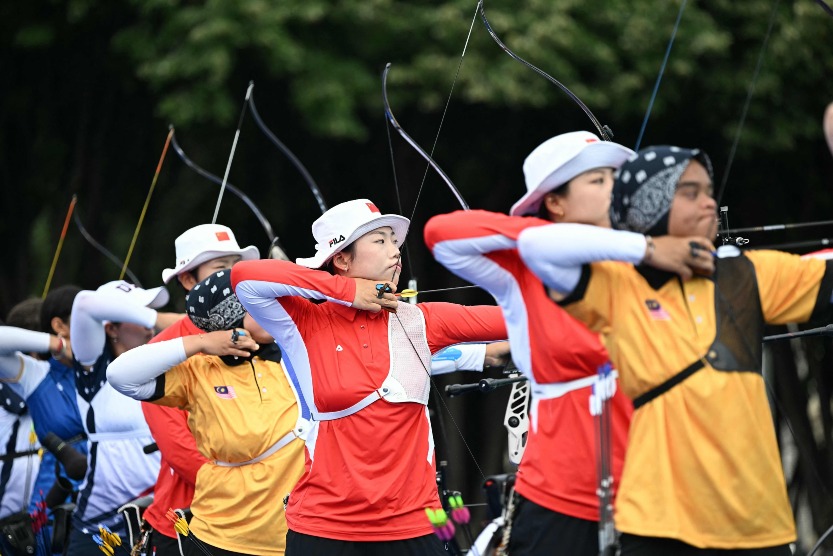 中國運動員參加巴黎奧運會射箭女子個人排名賽。